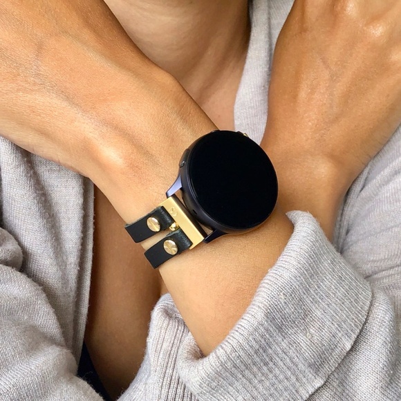 Galaxy Active Black & Gold Leather Straps Bracelet main image 5
